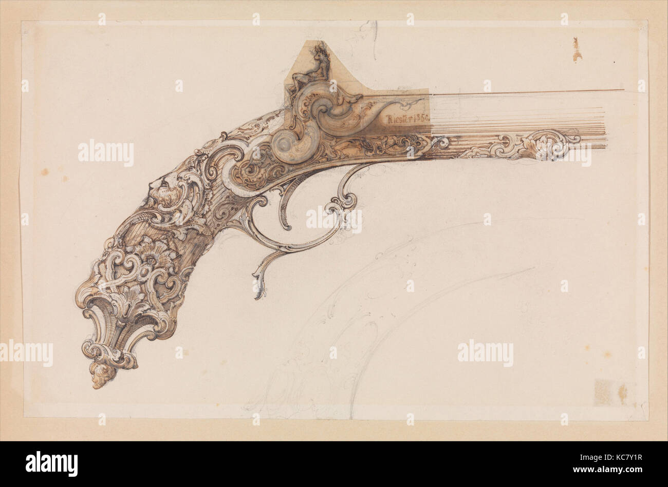 Conception pour un pistolet à percussion, Martin Riester, daté 1850 Banque D'Images