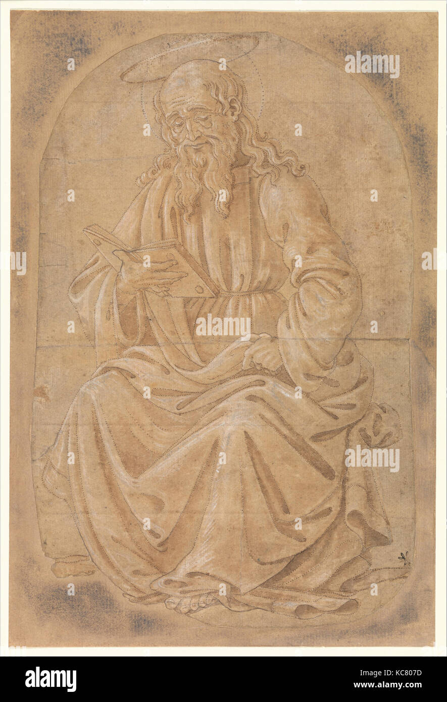 Un Saint assis en train de lire un livre, attribué à Francesco Botticini, fin du 15e siècle Banque D'Images