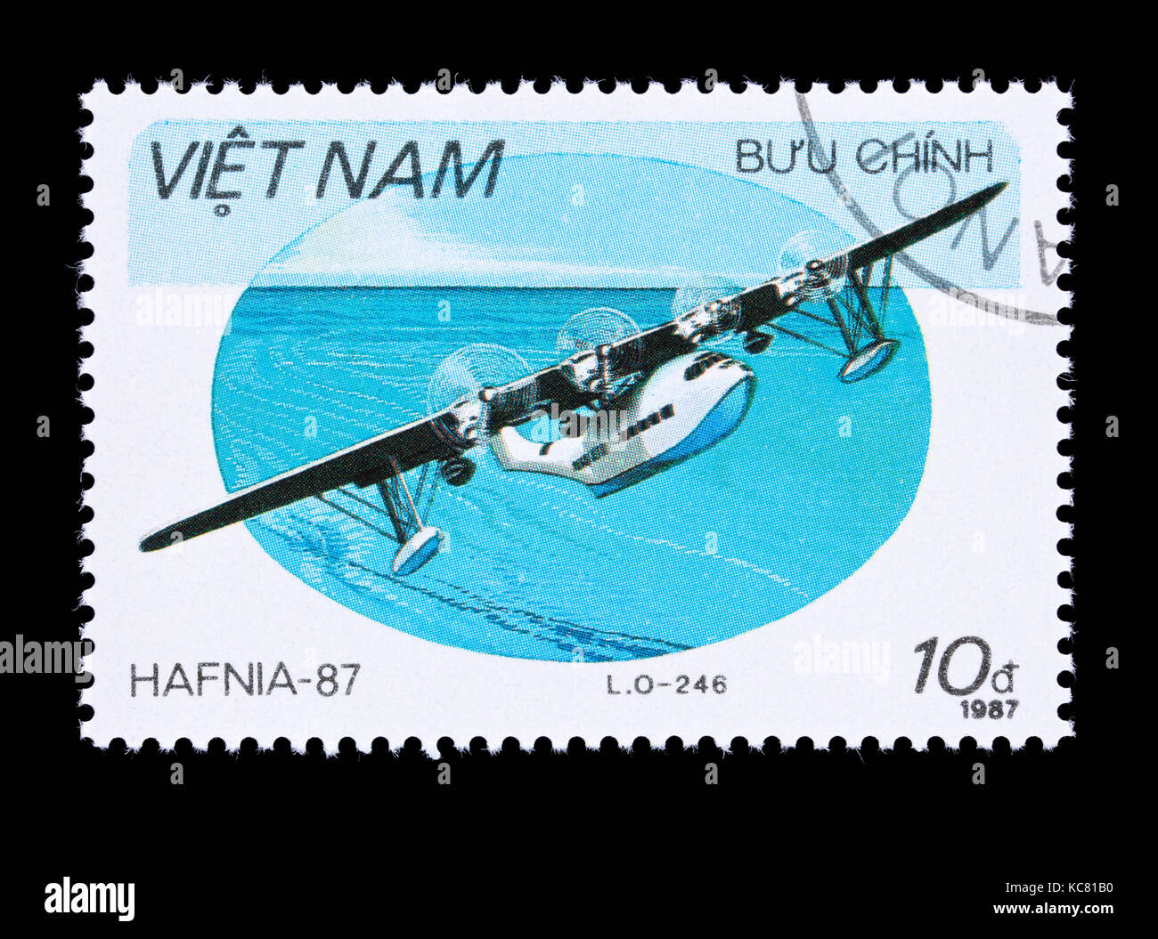 Timbre-poste du Vietnam représentant un LEO H-246 avion. Banque D'Images