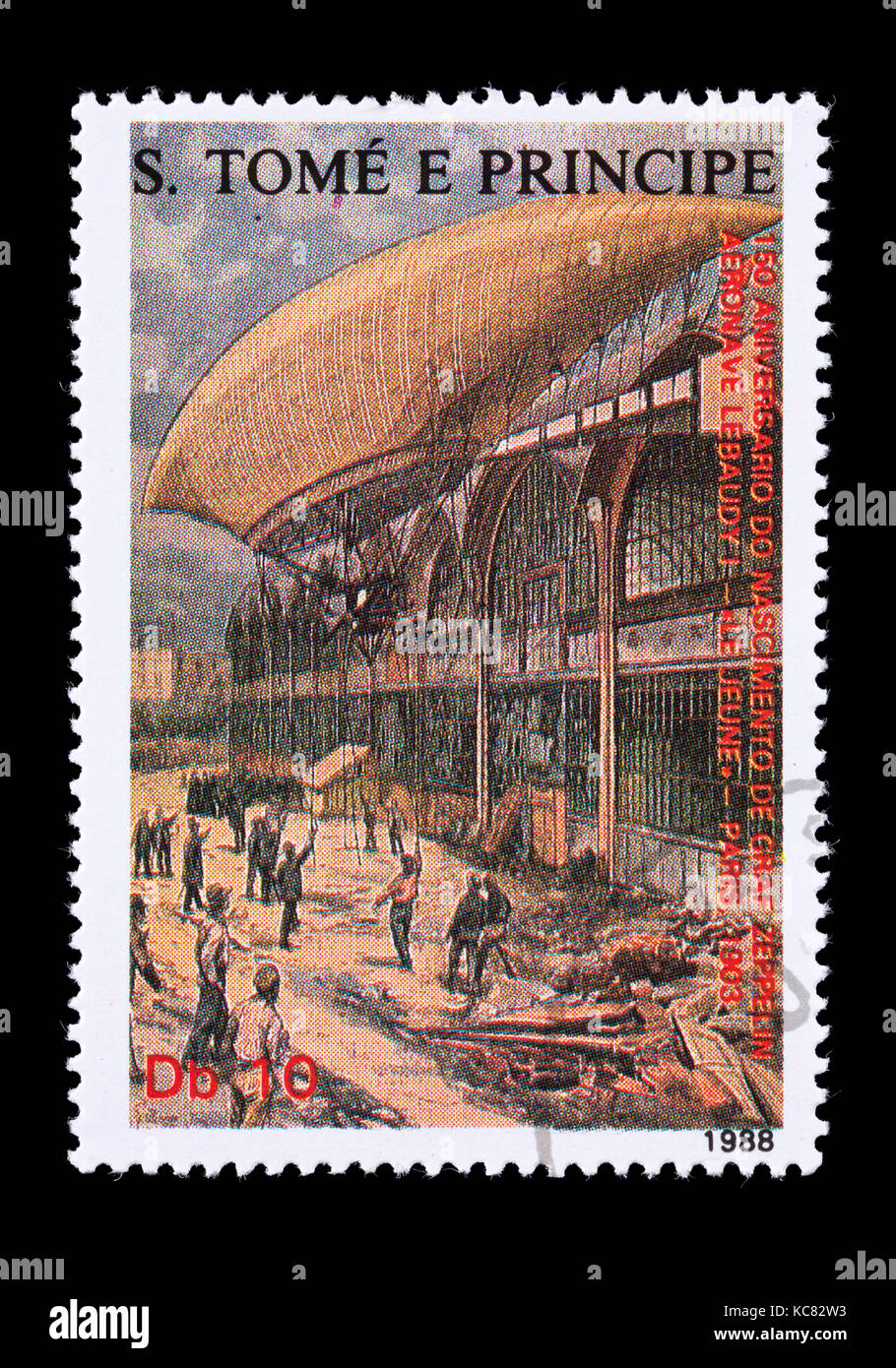 Timbre-poste de Saint Thomas et Vincent, le dirigeable Le Jeune à morroing pad à Paris, 1903. Banque D'Images