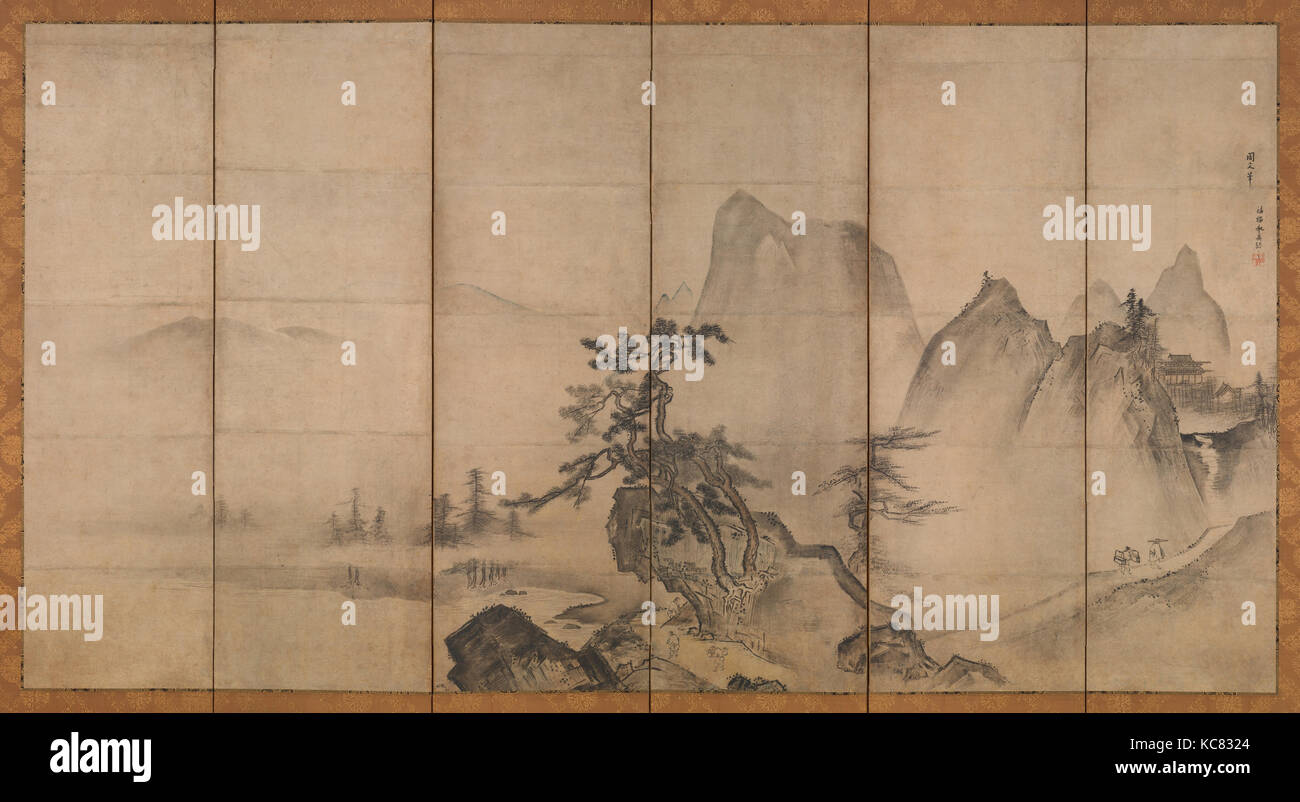 山水図屏風, paysage après Xia Gui, traditionnellement attribué à Tenshō Shūbun, début-milieu du 15ème siècle Banque D'Images