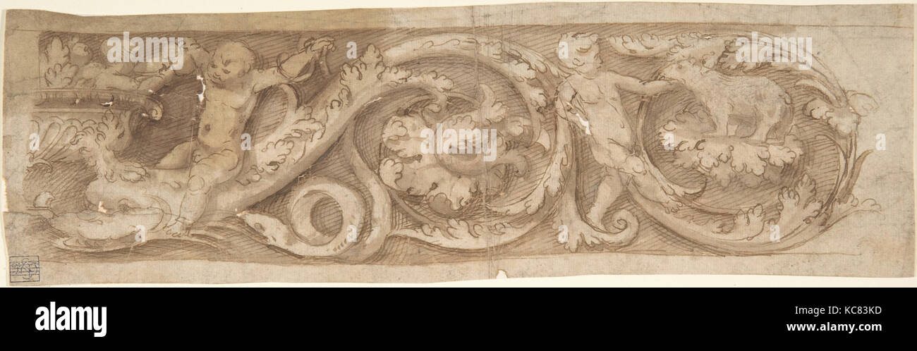 Frise avec rinceaux et Putti, anonyme, Italien, 16e siècle Banque D'Images