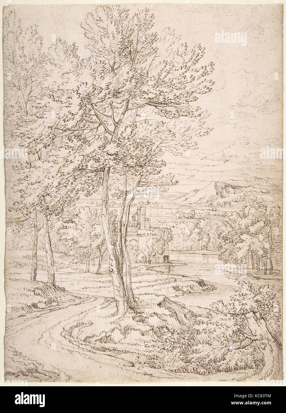 Paysage classique avec un bâtiment et d'une rivière, Abraham Genoels II, 17e-début du 18e siècle Banque D'Images