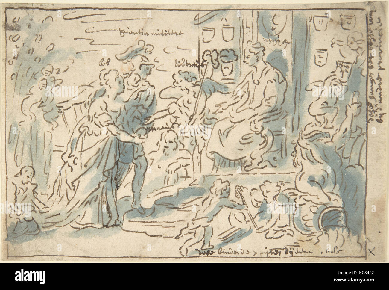 Scène allégorique, 1685, plume et encre brune, pinceau et bleu., 4 15/16 x 7 5/16 in. (12,5 x 18,5 cm), dessins, Theodoor van Banque D'Images