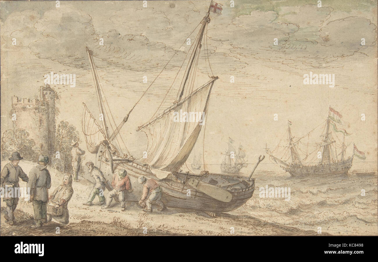 Transport de pêcheurs leur bateau sur le rivage, Adam Willaerts, n.d Banque D'Images