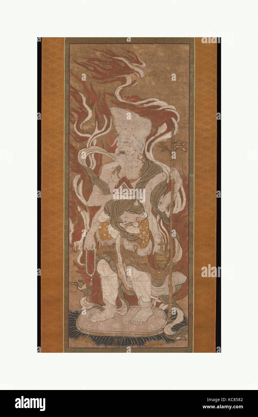 L'un des douze Devas : 十二天像 火天 Katen,(), période 1336-Nanbokuchō (92), 14e siècle, le Japon, la pendaison ; défilement colorées à la main pour imprimer Banque D'Images
