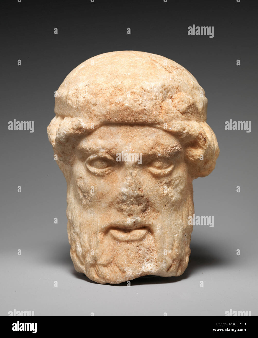 En herm responsable d'une déité barbu, classique, ca. 450 B.C., Grec, Grenier, marbre, H. 6 7/16 in. (16,4 cm), la sculpture sur pierre Banque D'Images