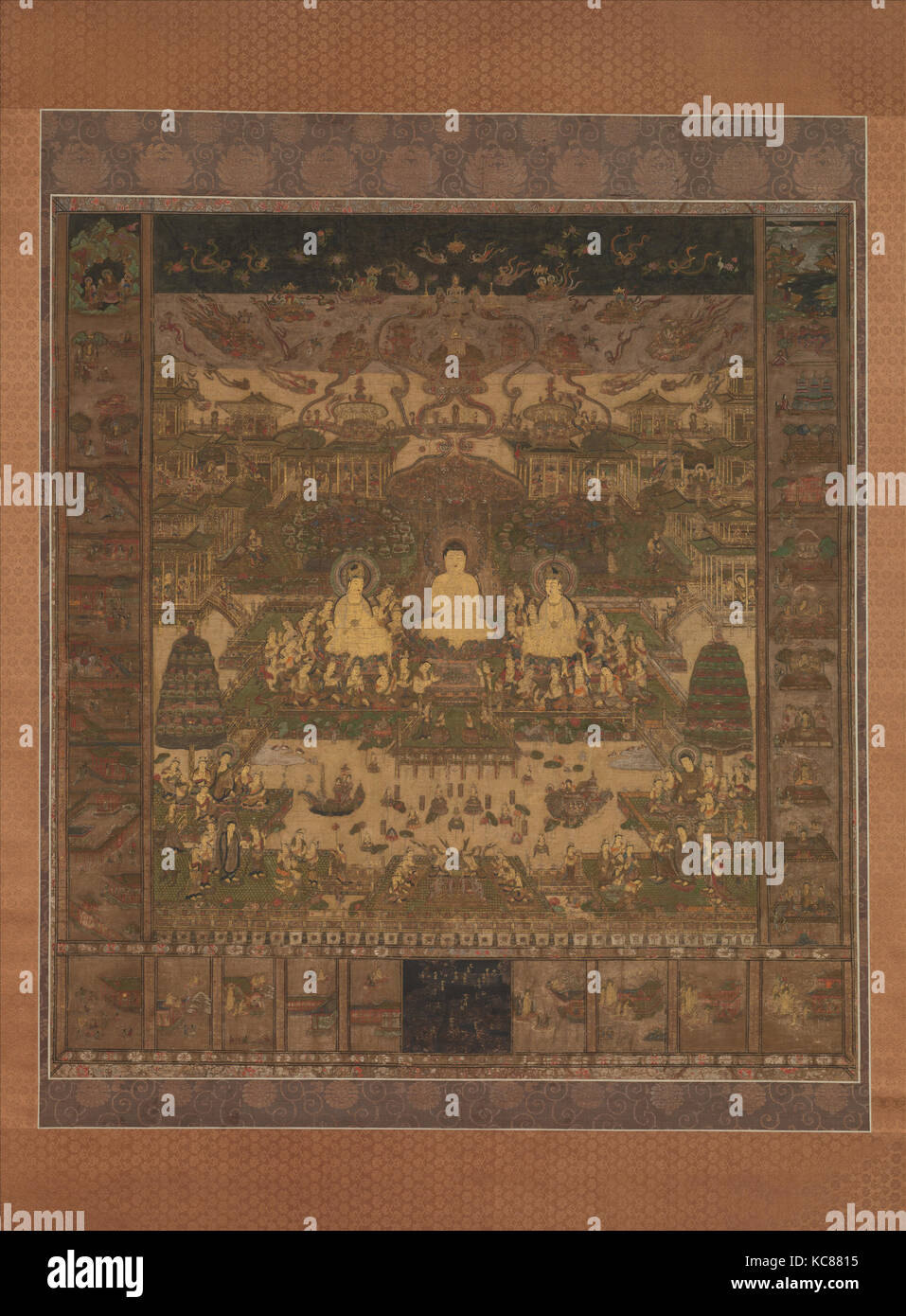 Taima Mandala, 當麻曼荼羅 Nanbokuchō, 1336-92 (période), probablement fin du 14ème siècle, le Japon, la pendaison faire défiler ; couleur et or sur soie Banque D'Images