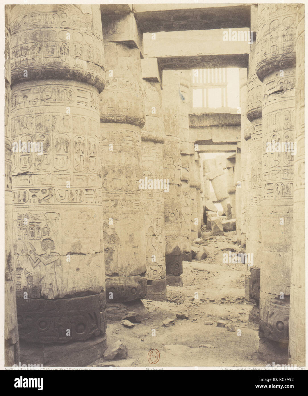 Karnak (Thèbes), Palais - Salle hypostyle - Fenêtre et chapiteaux des galeries latérales, Félix Teynard, 1851-52, 1853 imprimé Banque D'Images