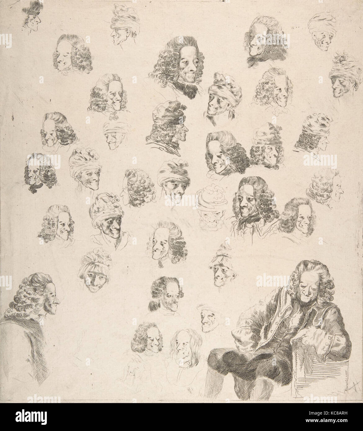 Esquisses de Voltaire à l'âge de Eighty-One, le baron Dominique Vivant Denon, 1775 Banque D'Images