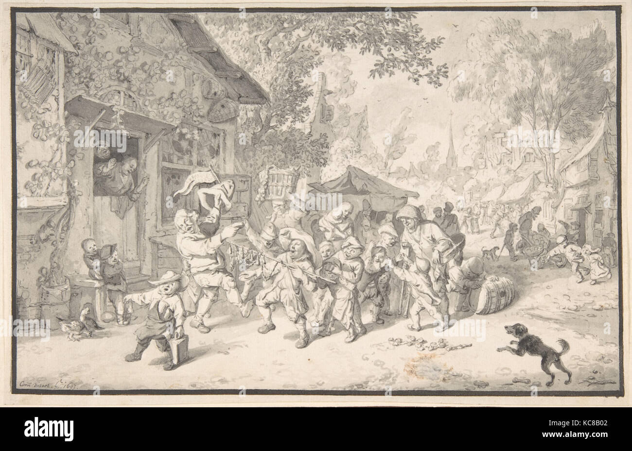 Un colporteur itinérant dans un village, Cornelis Dusart, 1693 Banque D'Images