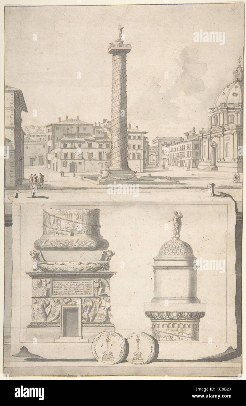 Vue de la colonne de Trajan (ci-dessus) avec les détails (ci-dessous), Jan Goeree, avant 1704 Banque D'Images