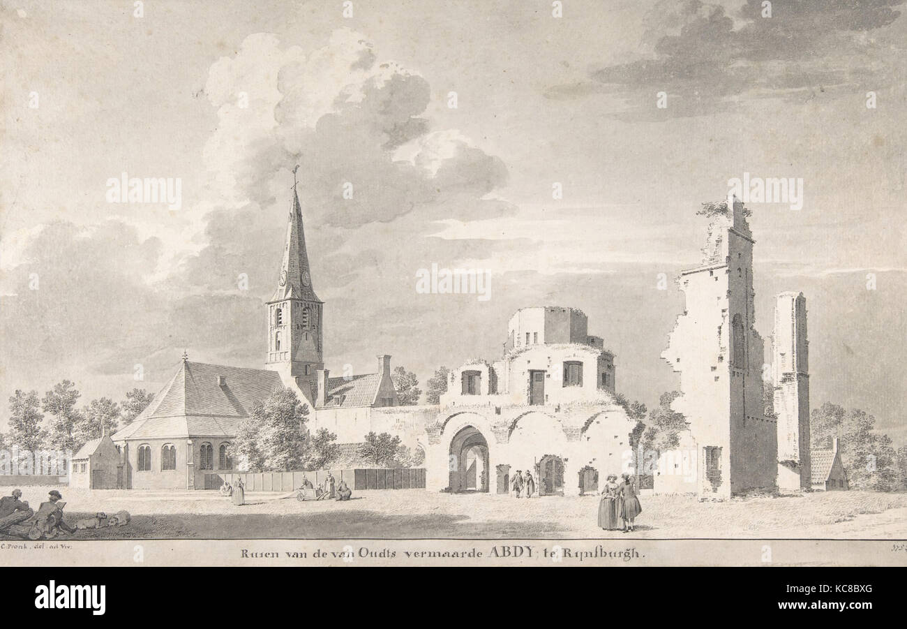 L'Église et les ruines de Rijnsburg, vu depuis le nord-est, Cornelis Pronk, 1753 Banque D'Images