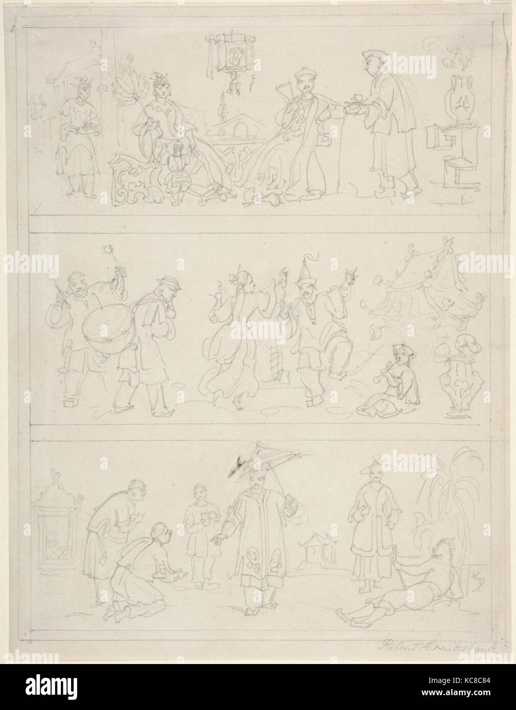 Frises de trois chiffres chinois, Robert Cruikshank, 1800-1856 Banque D'Images
