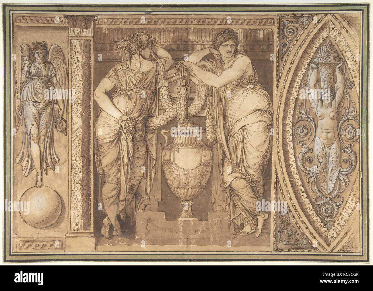 Conception pour une frise avec deux femmes flanquant une urne, attribué à Giuseppe Cades, ca. 1775-85 Banque D'Images