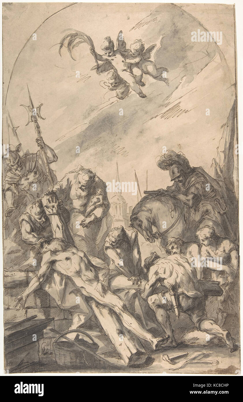 Le Martyre de Saint André (recto) ; Dos d'une femme portant une robe longue avec une collerette (verso), Francesco Fontebasso, 1689-1767 Banque D'Images