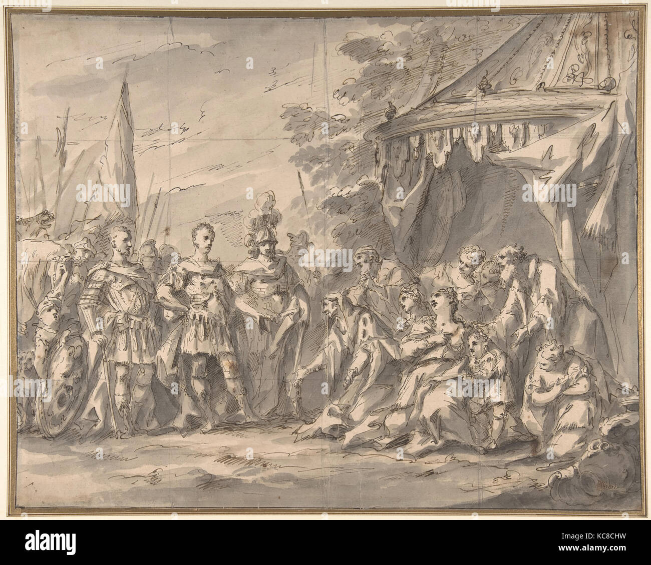 La famille de Darius devant Alexandre (recto) ; d'un croquis en panier, et les études d'hommes chefs et un nouveau-né (verso Banque D'Images