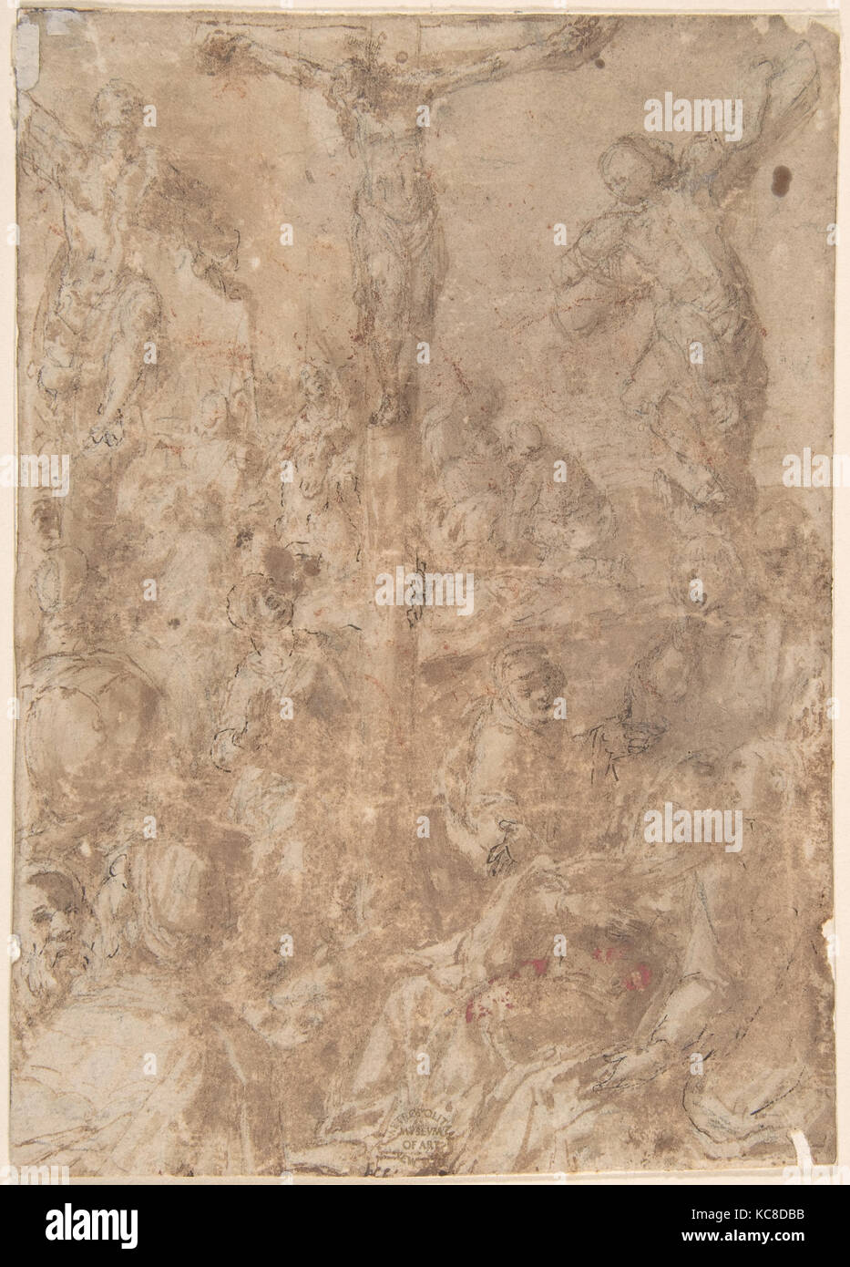 Crucifixion, xvie siècle, plume et encre brune, pinceau et au lavis, sur papier chamois, 7-1/2 x 5-5/16 in. (19,1 x 13,5 cm Banque D'Images