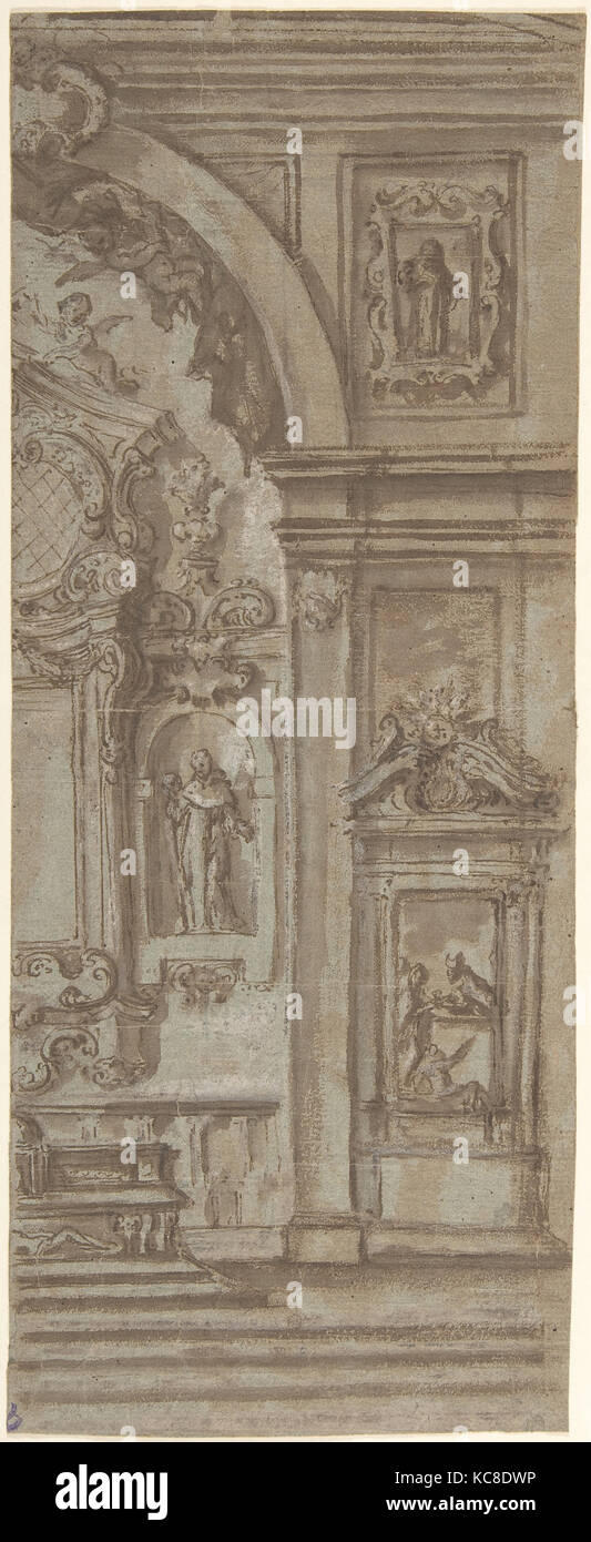 La partie droite de l'élévation d'un mur avec une église autel, anonyme, Italien, 18e siècle Banque D'Images