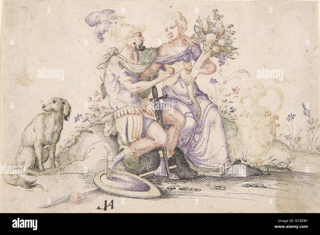 Mars et Pomona, 1539-91, plume et noir, brun, vert, rouge, violet et gris, feuille d'encre : 4 1/8 x 6 1/8 in. (10,5 x 15,6 cm Banque D'Images