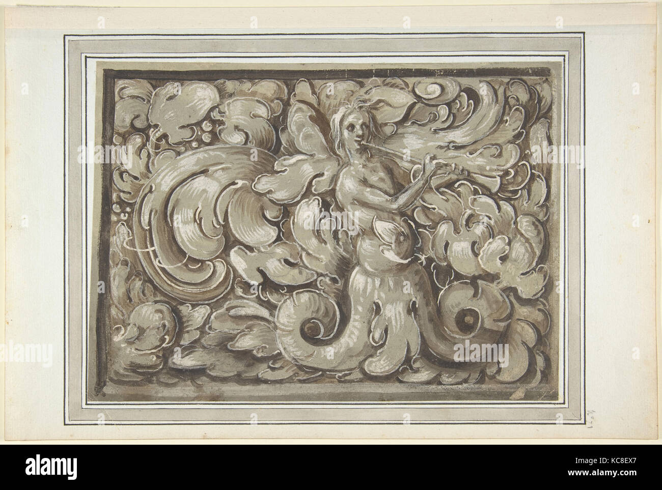 Nymphe de la lecture d'un avertisseur sonore (recto) ; support à la tête d'un homme (verso), allemand, Anonyme, 16e siècle Banque D'Images