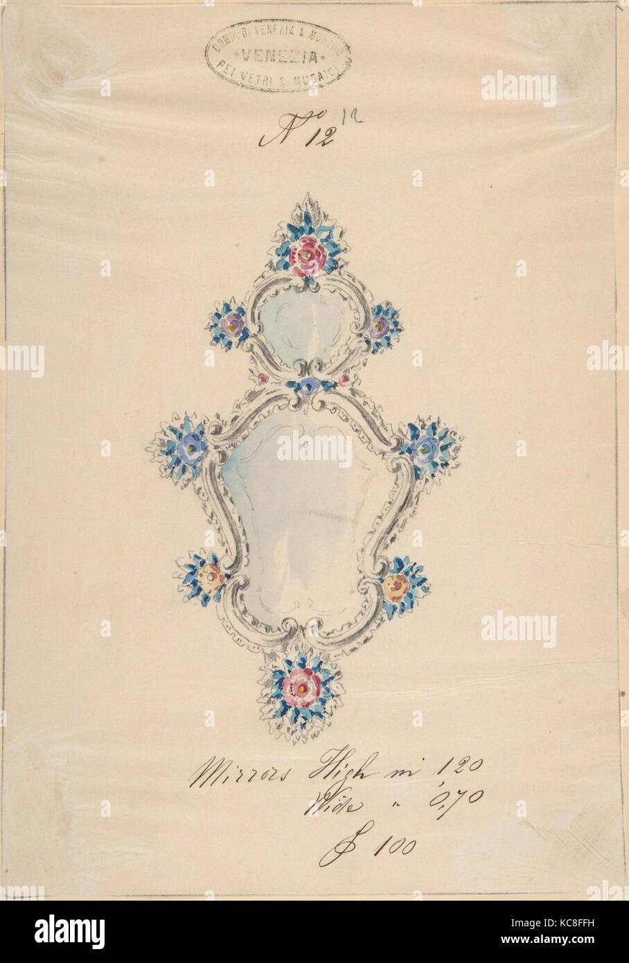 L'une des feuilles de dessins de Twenty-Three verrerie (miroirs, lustres, gobelets, etc.), Compagnia di Venezia & Murano, 1850 Banque D'Images