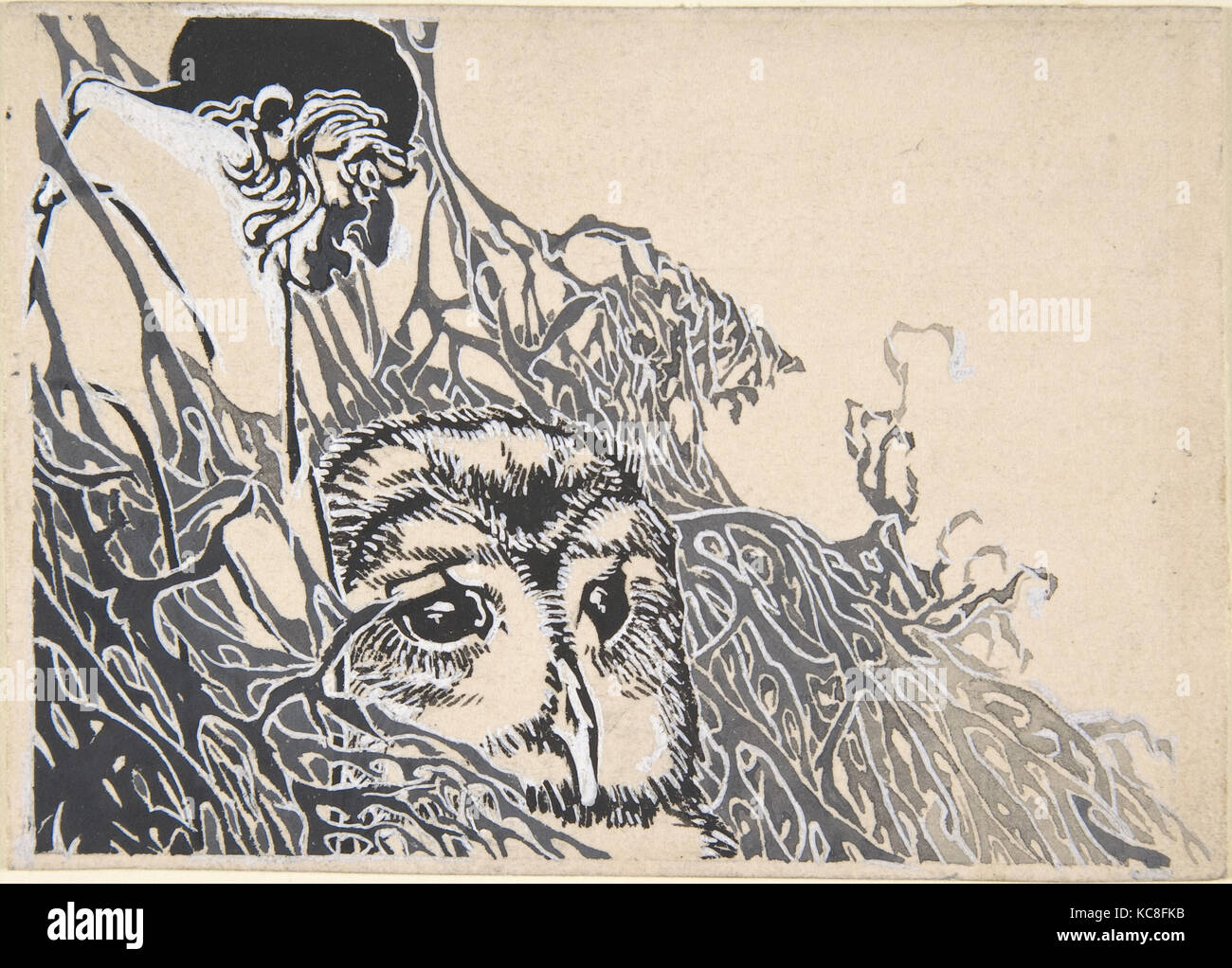 Conception pour une illustration de livre avec un hibou, Hugo Steiner-Prag, première moitié du xxe siècle Banque D'Images
