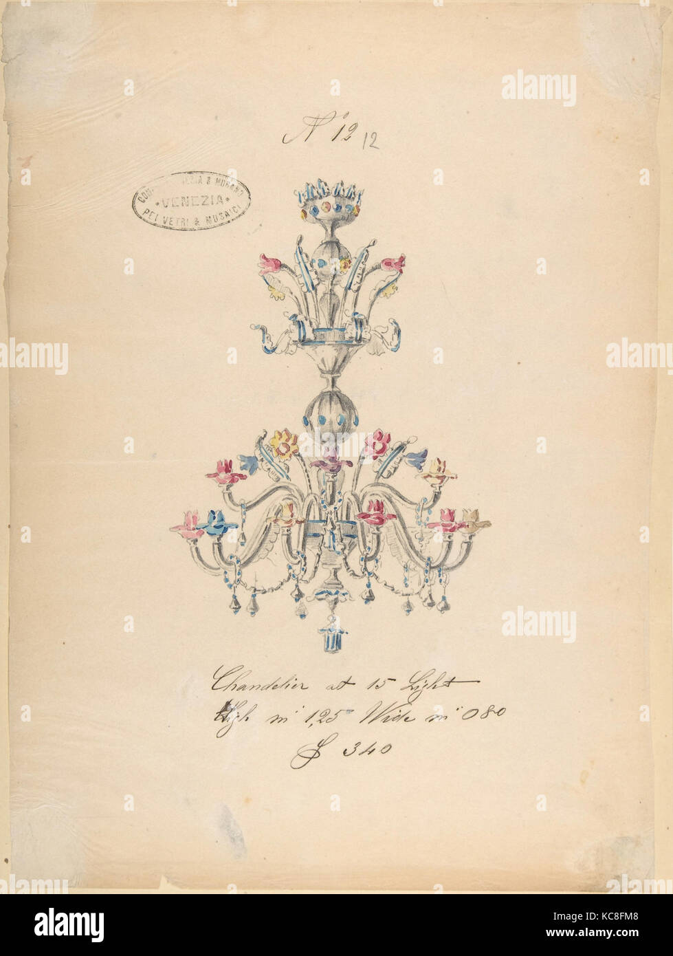 L'une des feuilles de dessins de Twenty-Three verrerie (miroirs, lustres, gobelets, etc.), Compagnia di Venezia & Murano, 1850 Banque D'Images