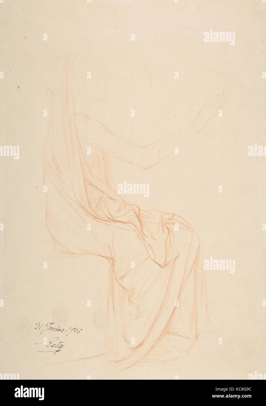 Étude de la draperie, 1906, craie rouge sur papier chamois, 12 1/2 x 9 1/2 in. (31,8 x 24,1 cm), dessins, Louis-Oscar Roty (français, Paris Banque D'Images