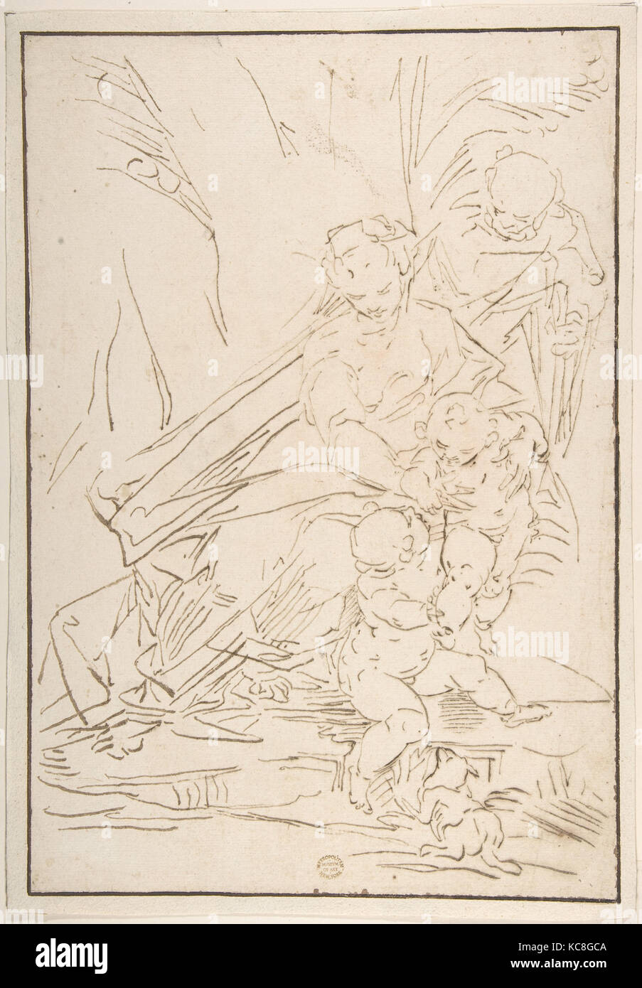 Sainte Famille, 1527-85, pinceau et encre brune, 14 1/4 x 9 3/4 in. (36.2 x 24.8cm), dessins, après Luca Cambiaso (Italien, Moneglia Banque D'Images