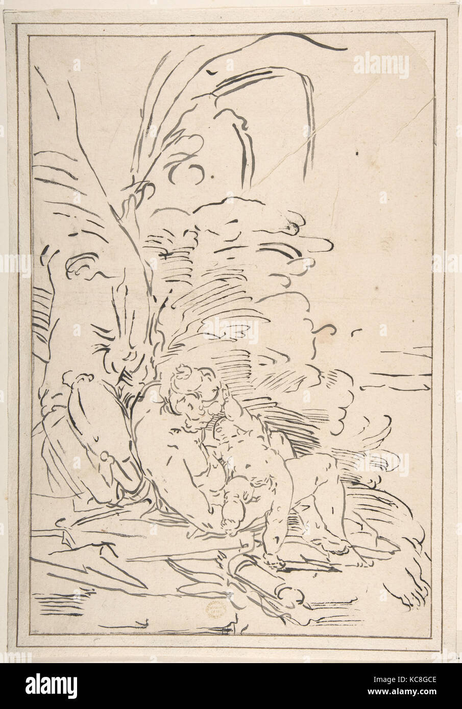 Vénus et Cupidon, 1527-85, plume et encre, 13 1/2 x 9 1/16 in. (34,3 x 23,0 cm), dessins, après Luca Cambiaso (Italien, Moneglia Banque D'Images