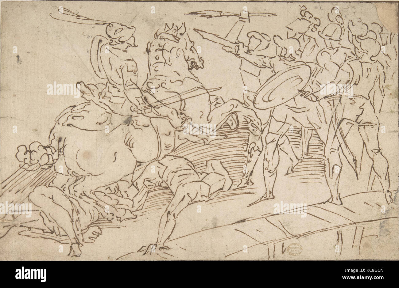 Horatius Cocles défendant le pont, après Luca Cambiaso, 1527-85 Banque D'Images
