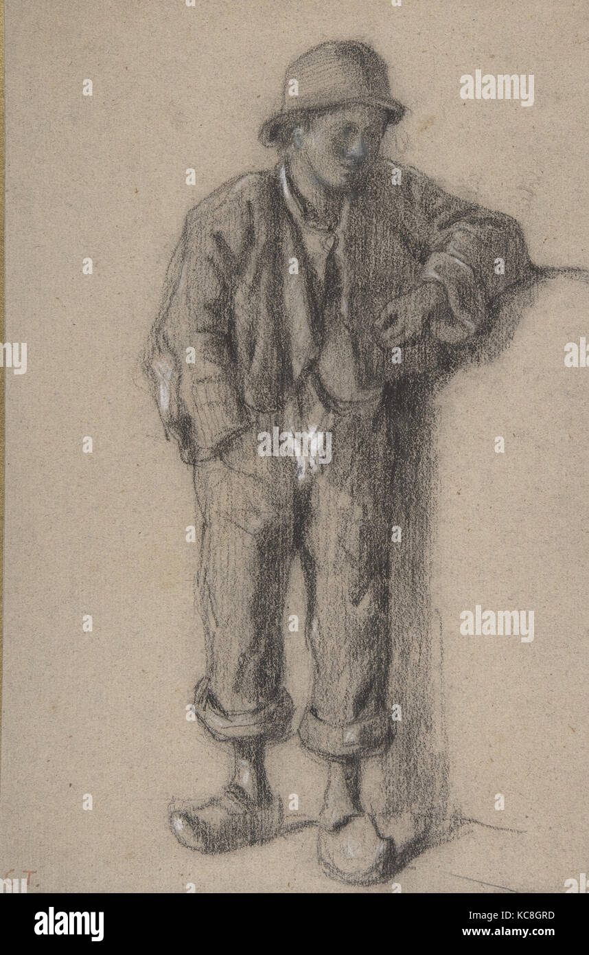 Un paysan debout garçon dans un chapeau et des chaussures en bois, Constant Troyon, 1825-65 Banque D'Images