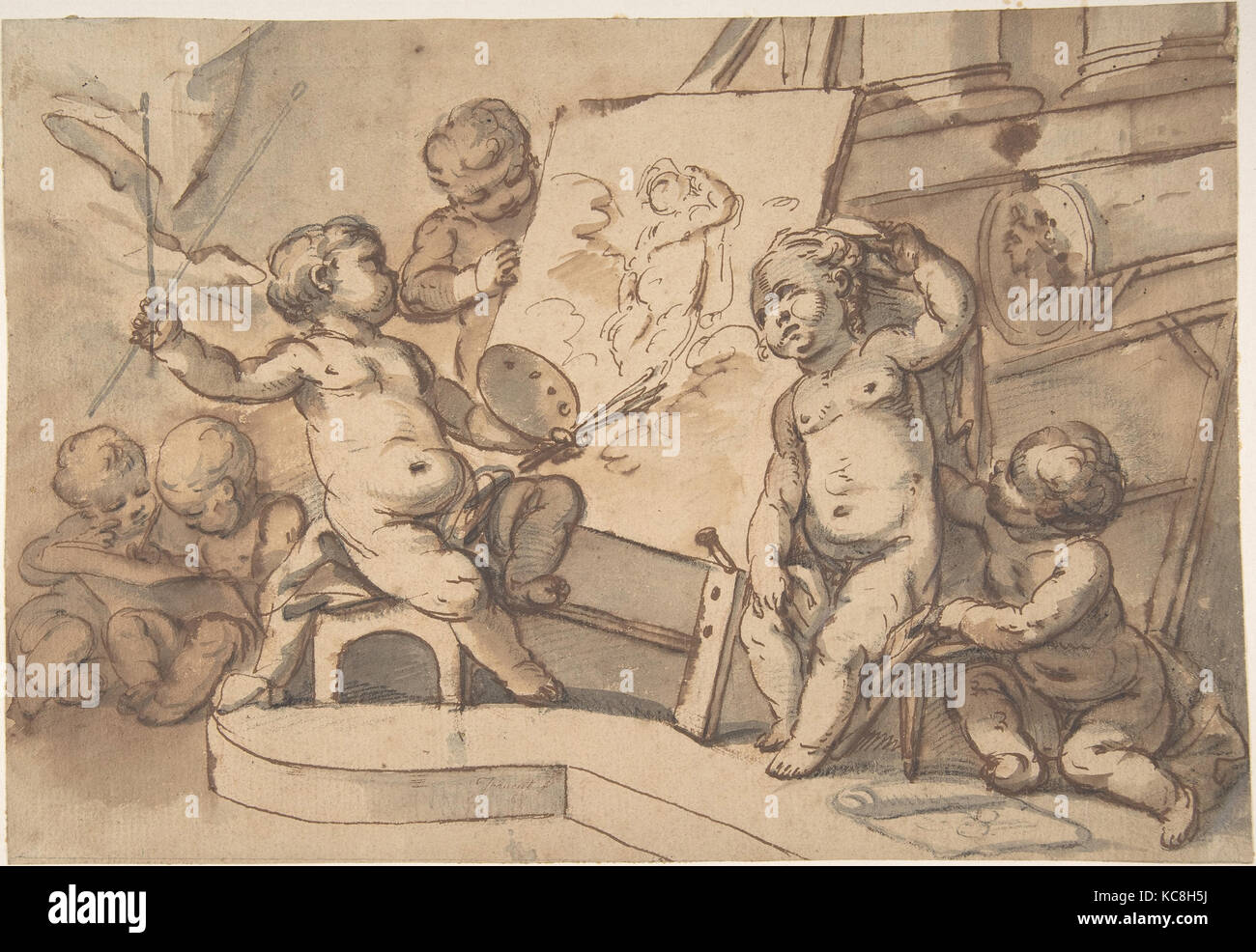 Allégorie de la peinture avec Putti, anonyme, le français, 18e siècle Banque D'Images