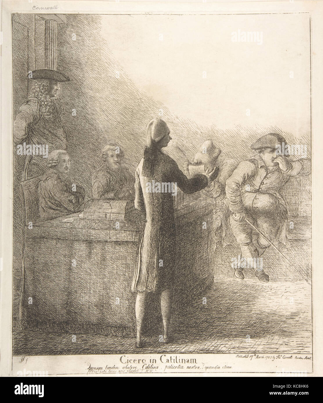 Cicéron en Catilinam, 17 mars 1785, Eau-forte, la plaque : 13 x 11 1/4 à 7/16. (34,2 x 28,6 cm), d'impressions, James Sayers (britannique, 1748 Banque D'Images