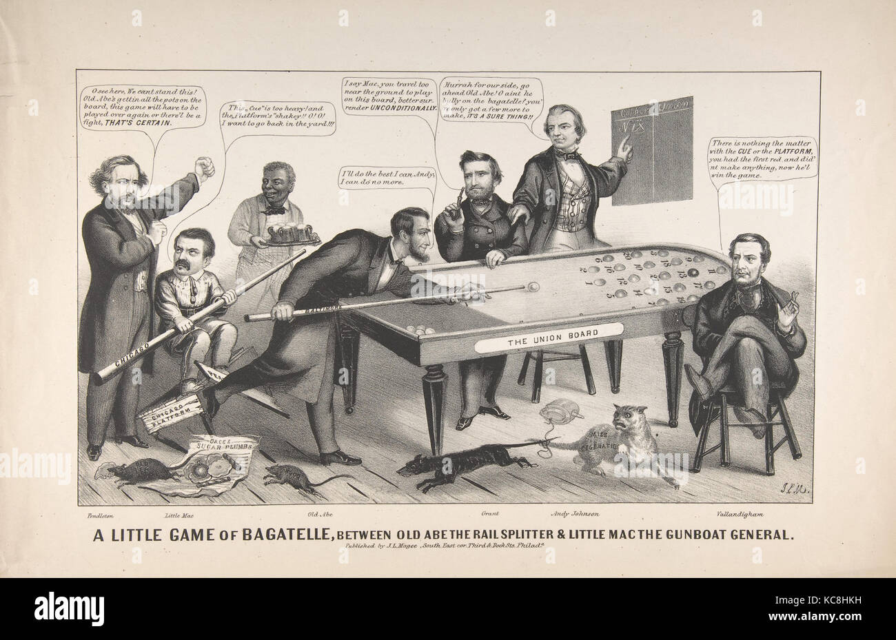 Un petit jeu de Bagatelle, entre vieux Abe le Rail Splitter & Little Mac la canonnière général, 1864 Banque D'Images