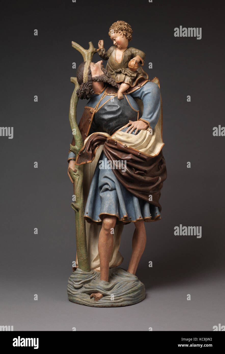 Saint Christophe portant le Christ, 1510-20, en Basse-bavière (vallée du Danube), l'Allemagne, l'allemand, l'Limewood, 56 × 19 1/2 Banque D'Images