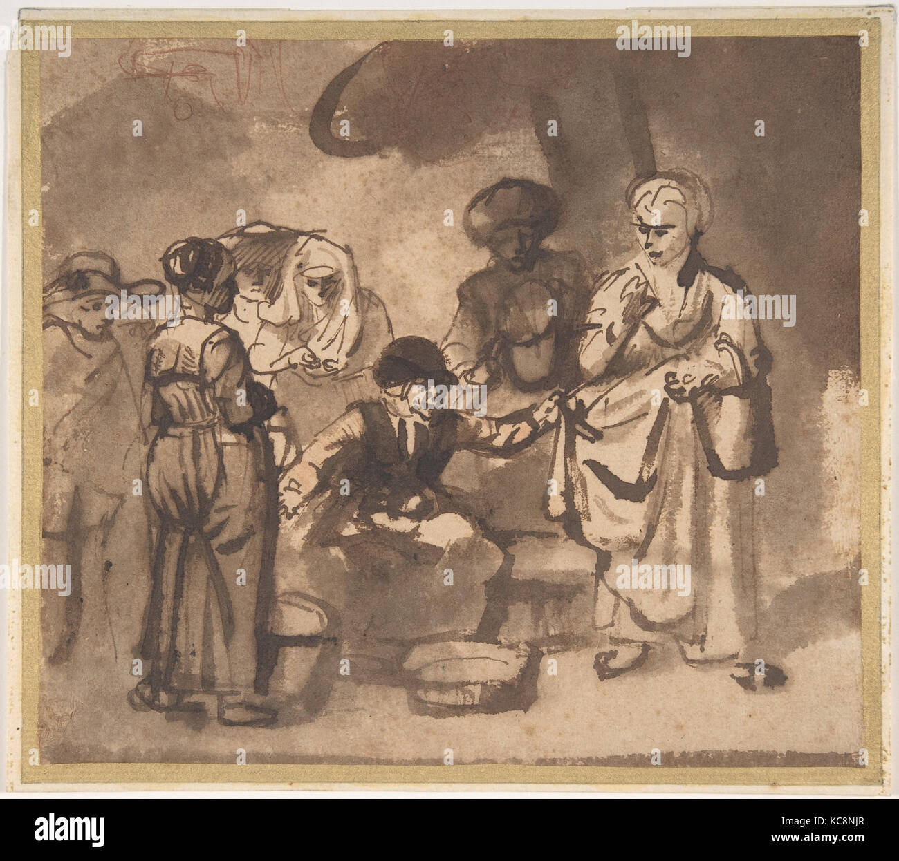 Les réprimandes Fishwife, 17e siècle, encre et plume, pinceau et lavis, avec des traces de craie rouge., feuille : 6 5/8 x 7 1/2 in. (16.8 Banque D'Images