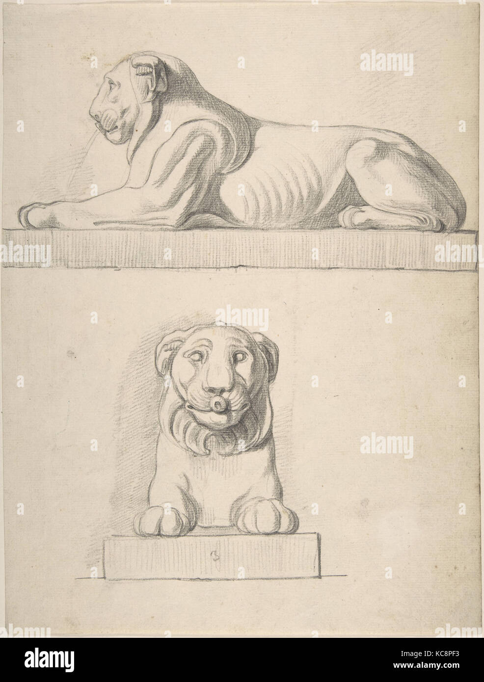 La sculpture classique d'un lion, l'avant et une vue latérale, attribué à Thomas Hardwick, 1776-79 Banque D'Images