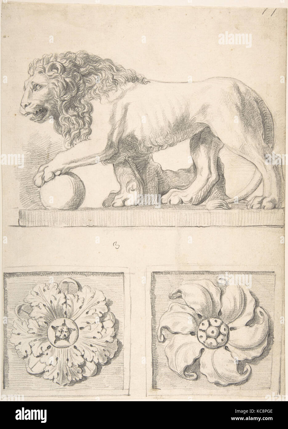 La sculpture classique d'un lion et deux rosettes, attribué à Thomas Hardwick, 1776-79 Banque D'Images