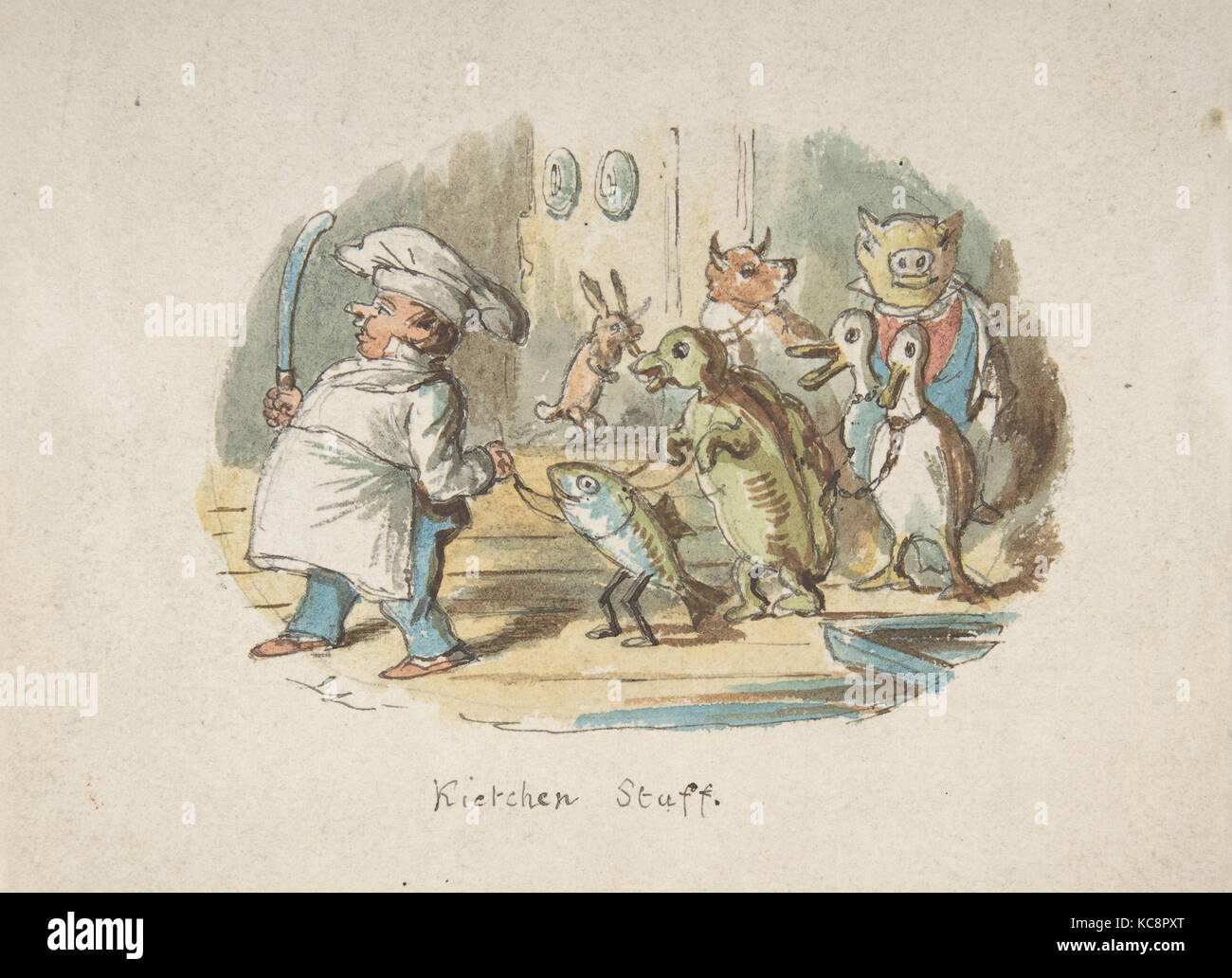Le personnel de cuisine (recto) ; Paysage montagneux avec Hiker (verso), John Leech, 1837-64 Banque D'Images