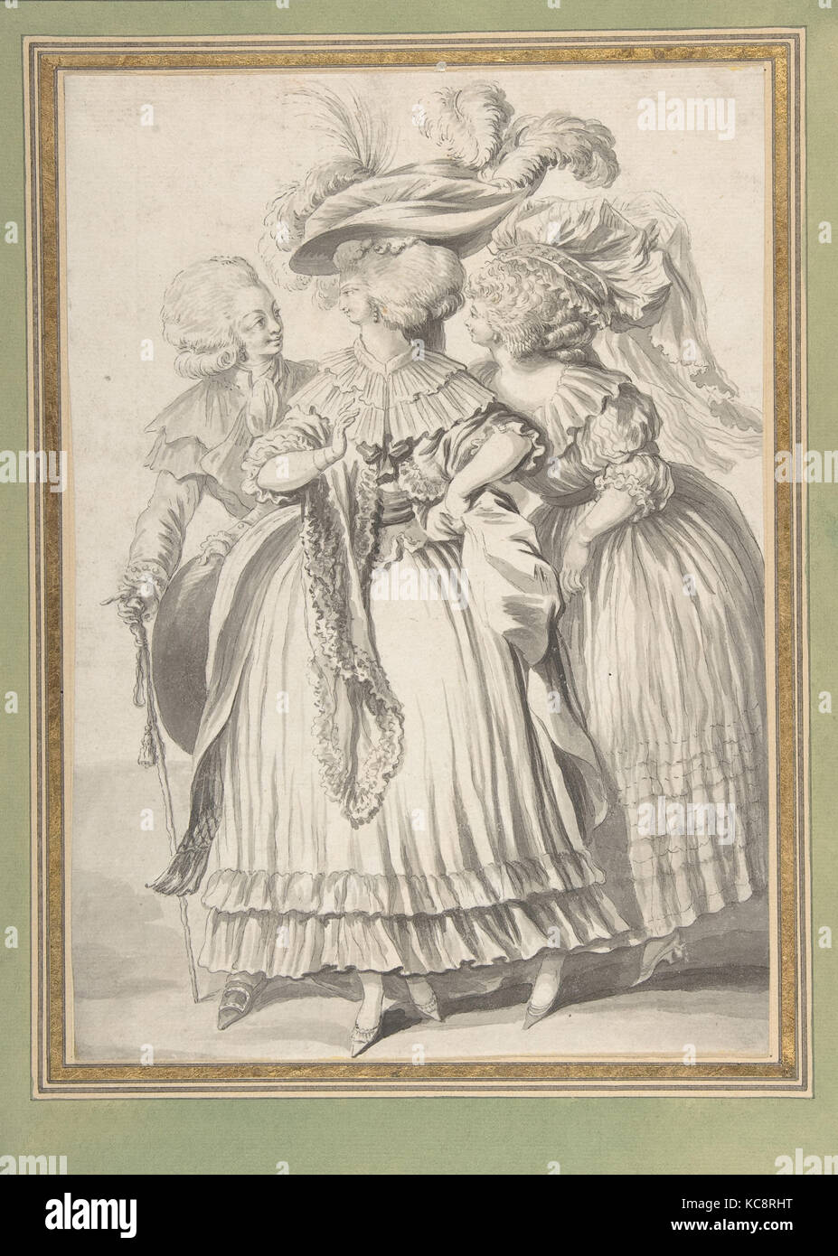 Deux dames et un monsieur, attribué à Louis Binet, 1760-1800 Banque D'Images