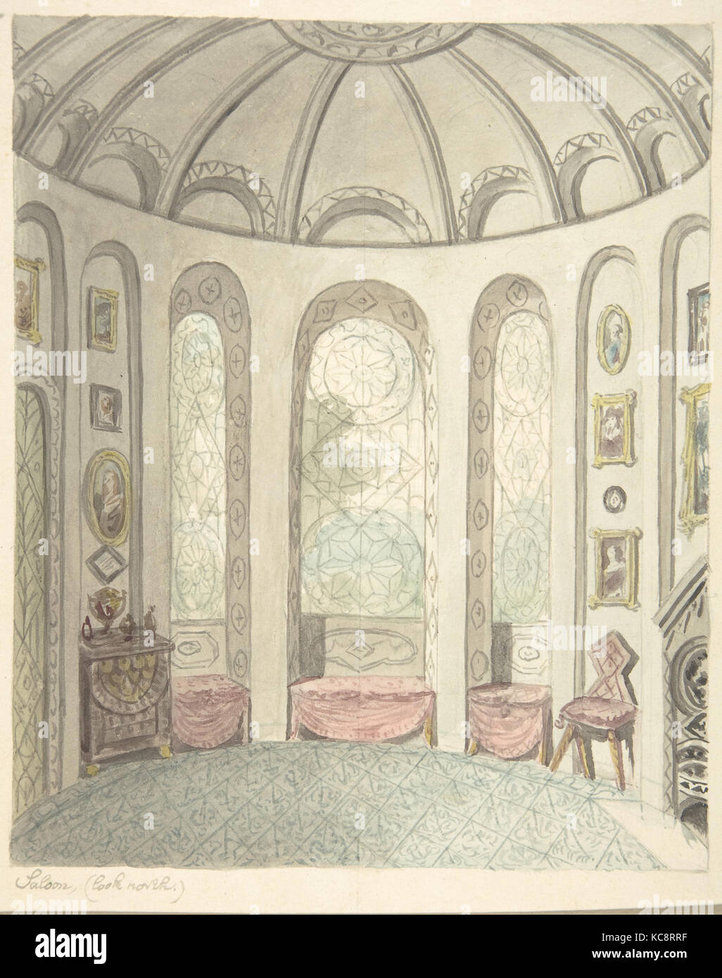 Château de Lea, Worcestershire, Saloon, à la Nord, attribuée à John Carter, ca. 1816 Banque D'Images