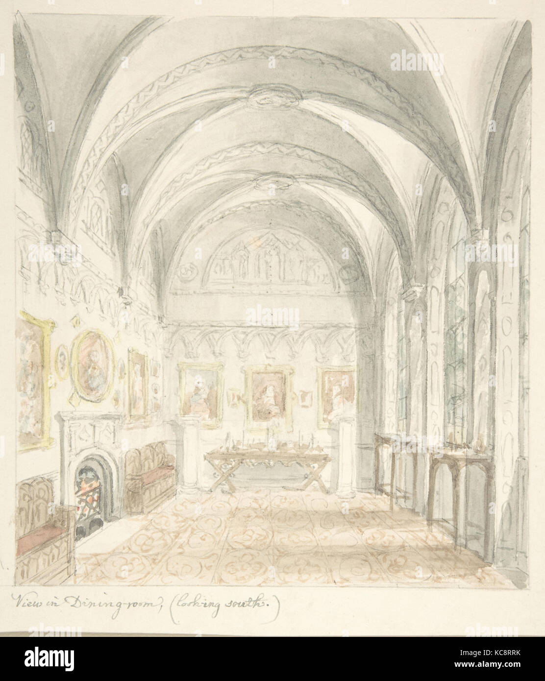 Château de Lea, Worcestershire, salle à manger à la sud, John Carter, ca. 1816 Banque D'Images