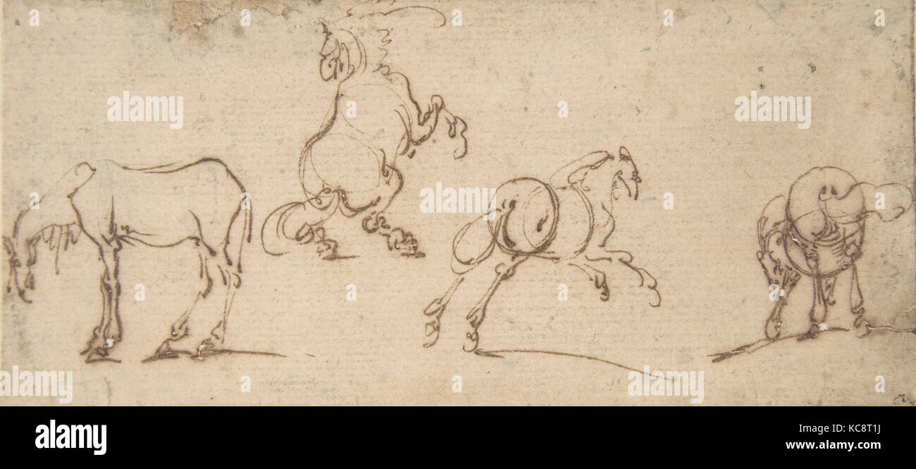 Quatre études de chevaux, Jacques Callot, 16e siècle Banque D'Images