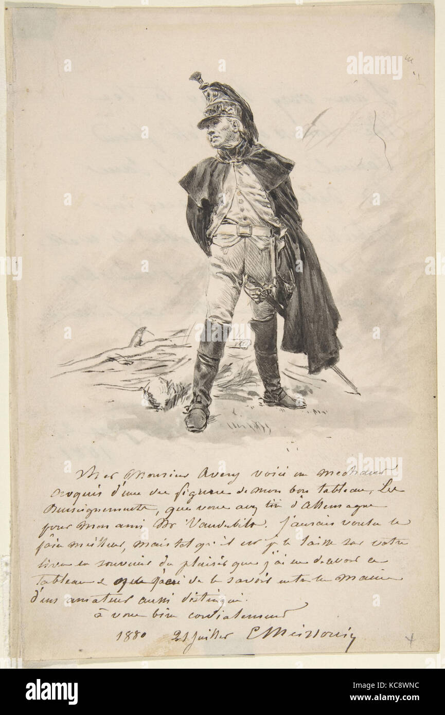 Lettre à Samuel P. Avery avec un dessin d'une figure militaire, Ernest Meissonier, 1880 Banque D'Images