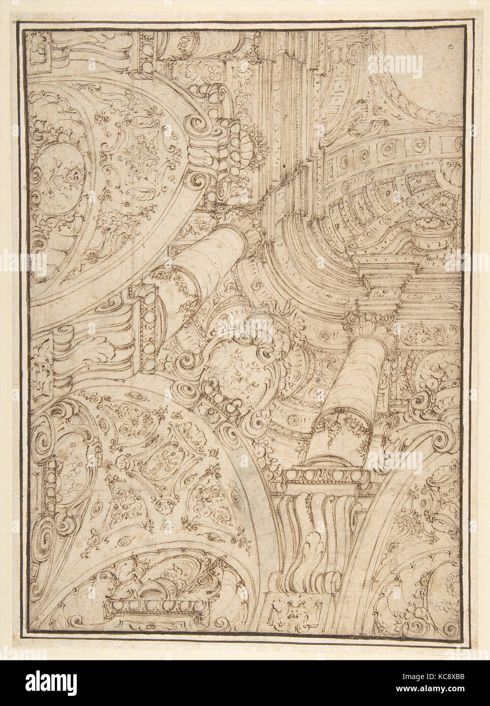 Conception pour un quart d'un ornement d'architecture élaborée au plafond en perspective, Ferdinando Galli Bibiena, 1657-1743 Banque D'Images