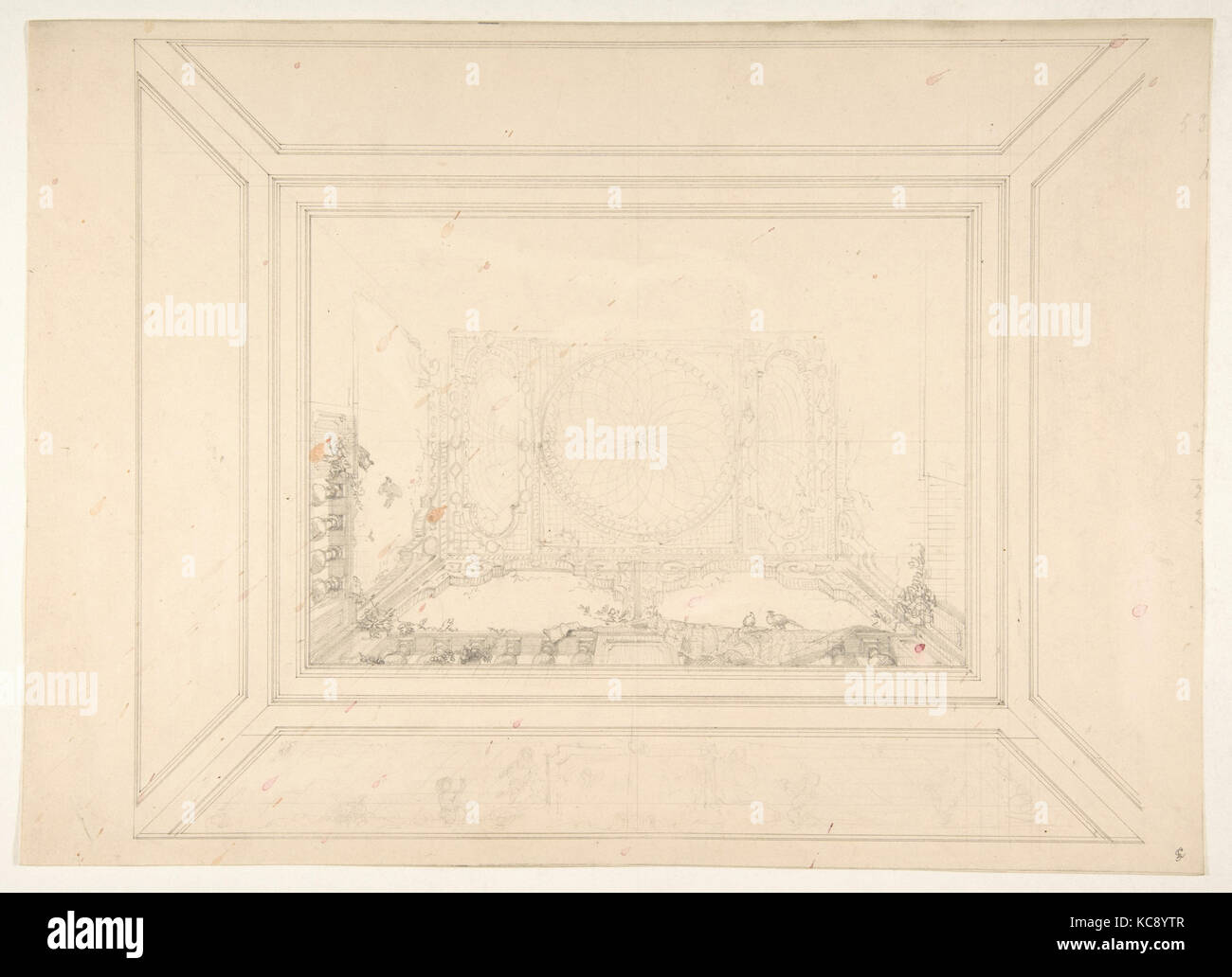Conception pour un plafond décoré de treillage et d'une balustrade en trompe-l'œil, Jules-Edmond-Charles Lachaise Banque D'Images