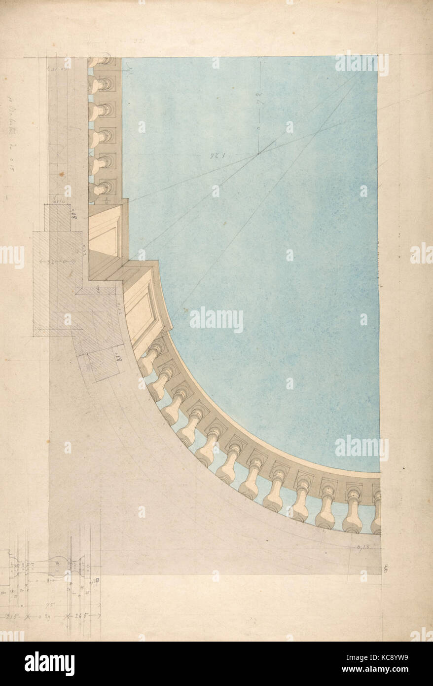 Étude de perspective pour qu'un secteur d'un plafond design incluant une balustrade en trompe-l'œil, Jules-Edmond-Charles Lachaise Banque D'Images