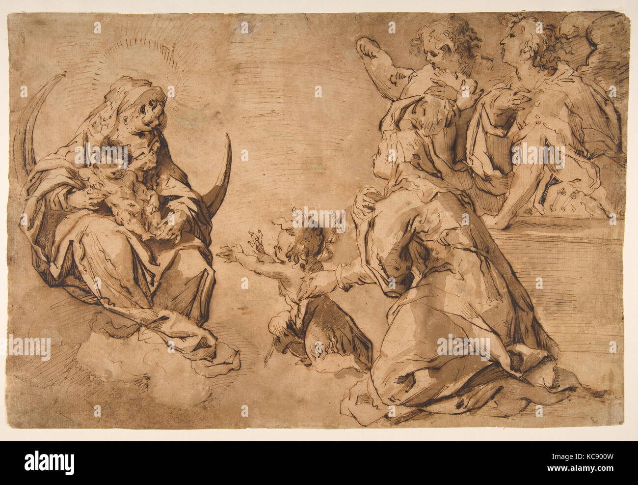 Vierge à l'enfant avec Saint Jean, Sainte Anne, et deux anges en adoration, Francesco Stringa, 1635-1709 Banque D'Images Vierge à l'enfant avec Saint Jean, Sainte Anne, et deux anges en adoration, Francesco Stringa, 1635-1709 Banque D'Images